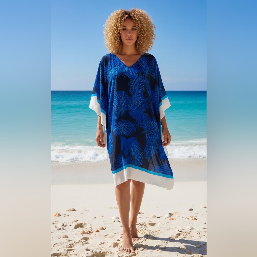 Carlisle Collection 100% Silk Poncho – Lagoon Palm – Size M